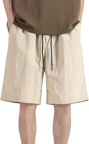Shorts for Men Summer Embroidered Loose Fit Drawstring Ice Silk 5 Inch Casual Shorts