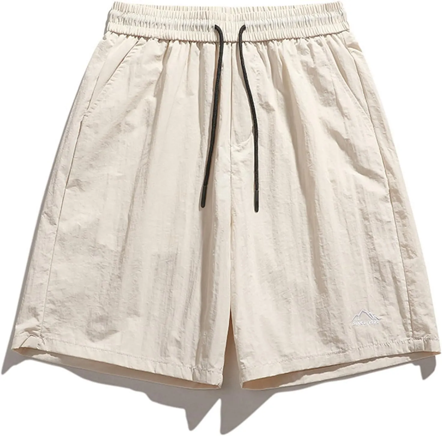 Shorts for Men Summer Embroidered Loose Fit Drawstring Ice Silk 5 Inch Casual Shorts
