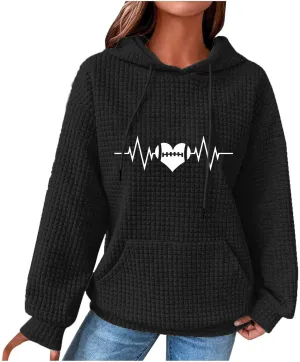 SMIDOW Cute Graphic Hoodies For Women Fall Fashion Waffle Knit Pullover Tops Oversized Love Heart Print Hooded Sweatshirts
