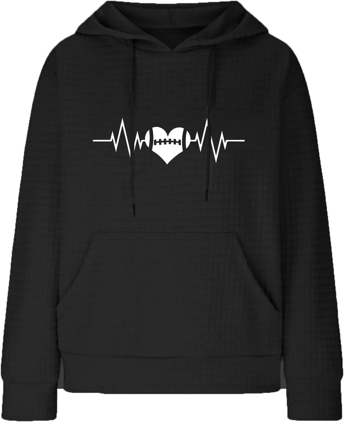 SMIDOW Cute Graphic Hoodies For Women Fall Fashion Waffle Knit Pullover Tops Oversized Love Heart Print Hooded Sweatshirts