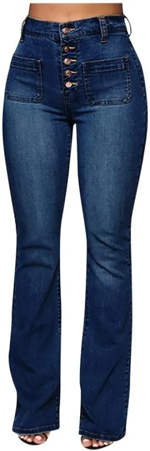 Stretchy Bell Bottoms Jeans Classic High Waist Destroyed Raw Hem Bootcut Flared Denim Pants Plus Size