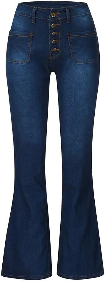 Stretchy Bell Bottoms Jeans Classic High Waist Destroyed Raw Hem Bootcut Flared Denim Pants Plus Size