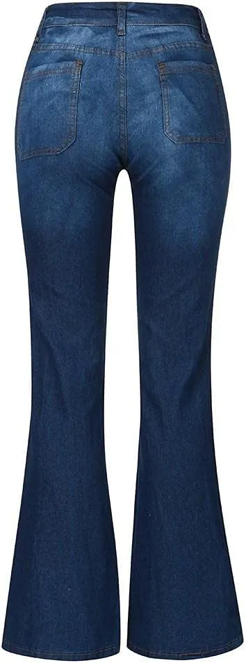 Stretchy Bell Bottoms Jeans Classic High Waist Destroyed Raw Hem Bootcut Flared Denim Pants Plus Size