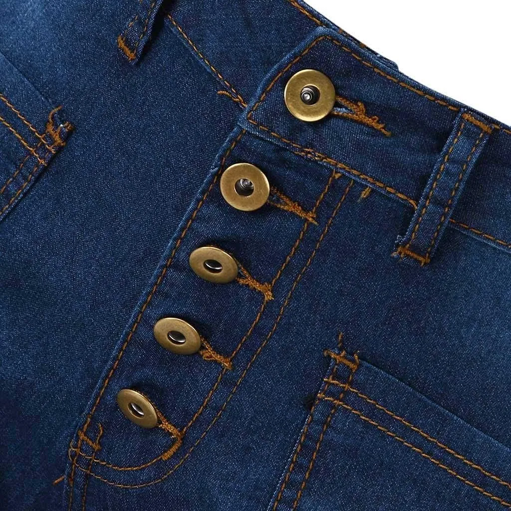 Stretchy Bell Bottoms Jeans Classic High Waist Destroyed Raw Hem Bootcut Flared Denim Pants Plus Size