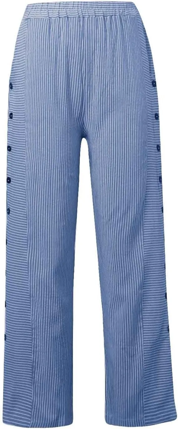 Striped Linen Pants Women Side Button Elastic Waist Capri Gauze Pants Lightweight Summer Beach Cropped Trousers 2025