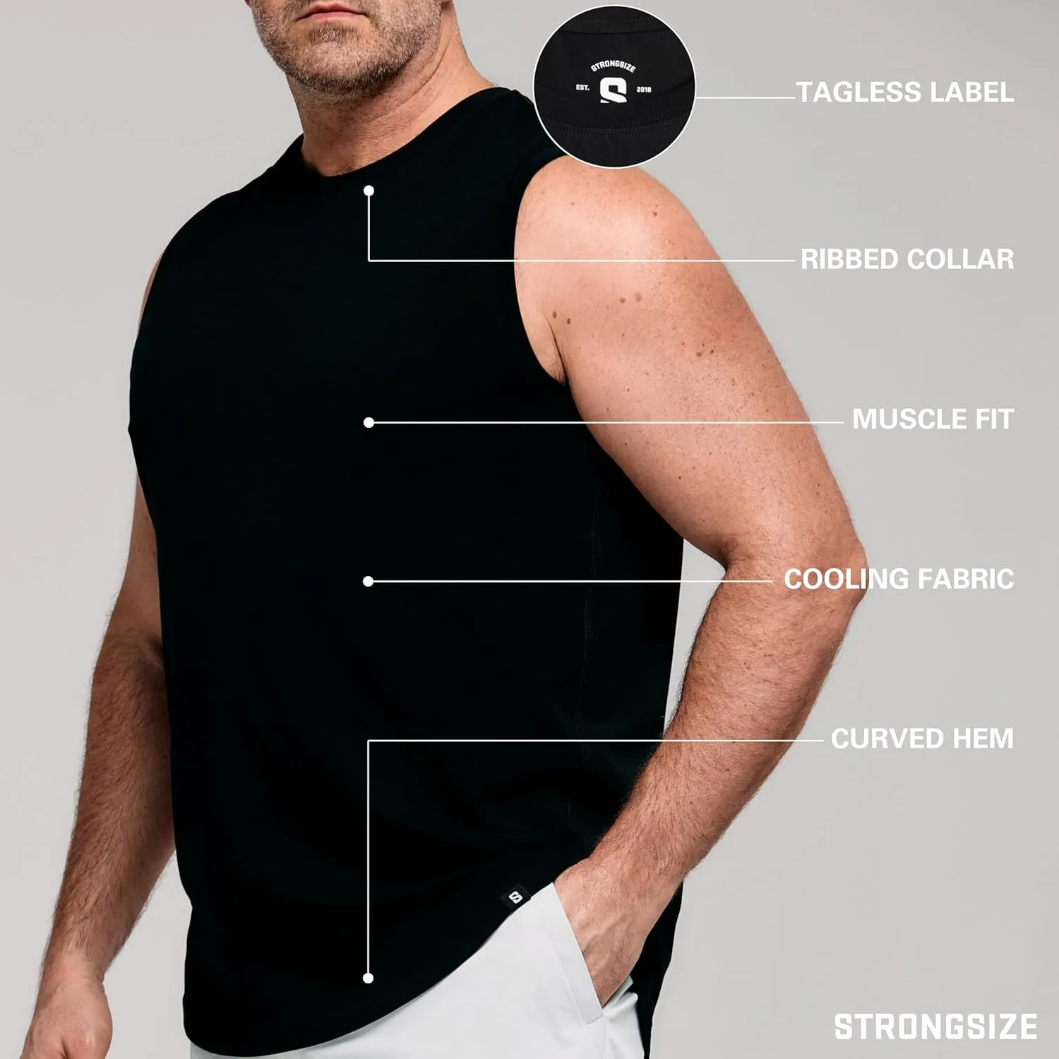 STRONGSIZE Big and Tall Men’s Muscle Tank Tops – Sleeveless Muscle Shirts for Men – Longer Length, Premium Stretch Cotton