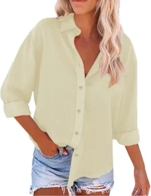 Summer Cotton Linen Shirts for Women Trendy Casual Long Sleeve Button Oversized Tshirts Ladies Work Tops
