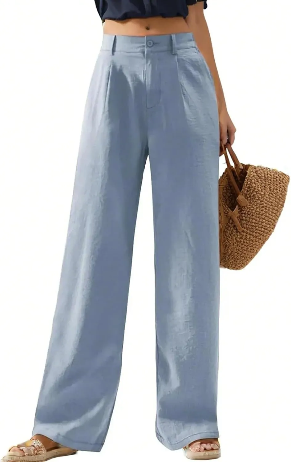 Summer Linen Pants for Women Loose Drawstring Palazzo Fashion Beach Linen Capri Women