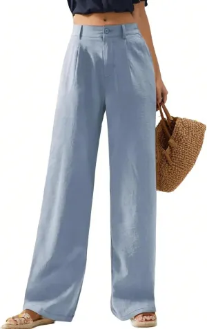 Summer Linen Pants for Women Loose Drawstring Palazzo Fashion Beach Linen Capri Women