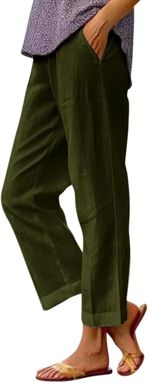 Summer Pants for Women 2024 Women's Fashion Solid Color Loose Elastic Waist Straight Pocket Casual Pants