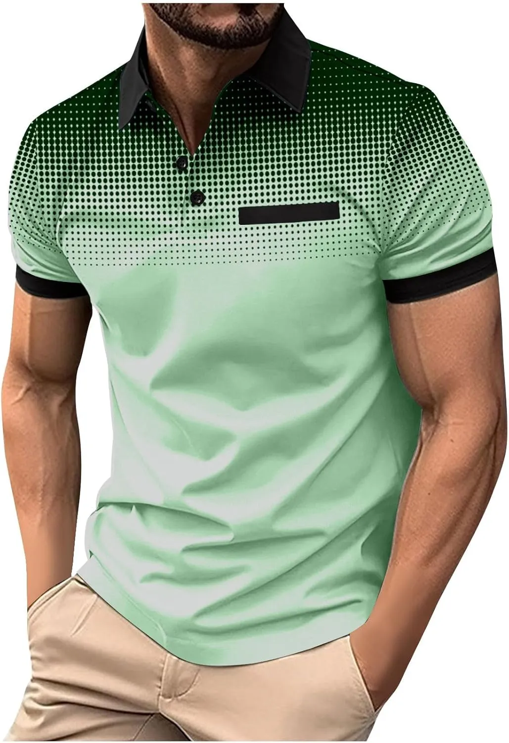 Summer Short Sleeve T Shirts for Men 2025 Business Casual Tops Polka Dot Gradient Lapel Button Sports Tees