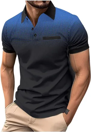 Summer Short Sleeve T Shirts for Men 2025 Business Casual Tops Polka Dot Gradient Lapel Button Sports Tees