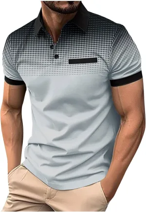 Summer Short Sleeve T Shirts for Men 2025 Business Casual Tops Polka Dot Gradient Lapel Button Sports Tees