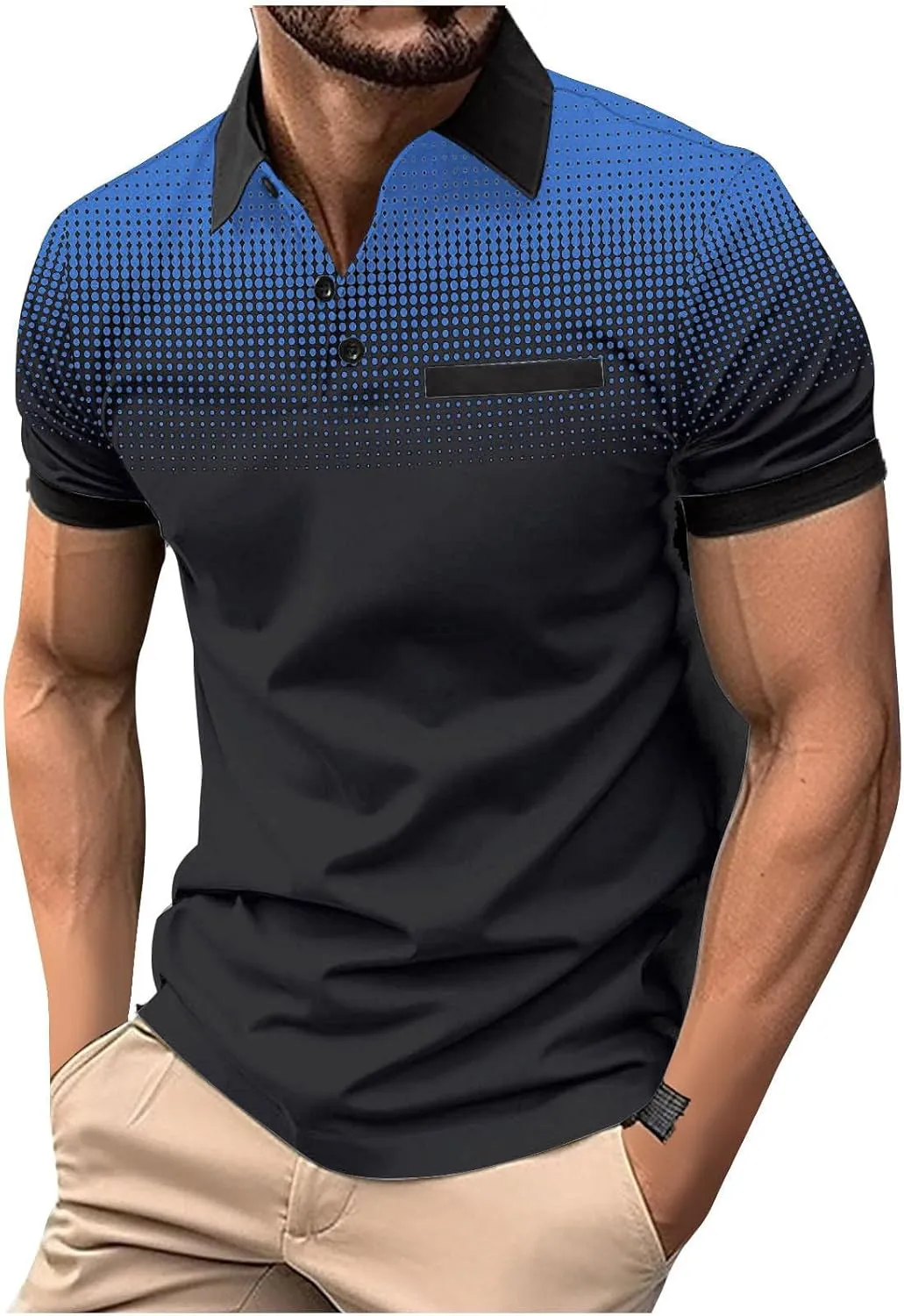 Summer Short Sleeve T Shirts for Men 2025 Business Casual Tops Polka Dot Gradient Lapel Button Sports Tees
