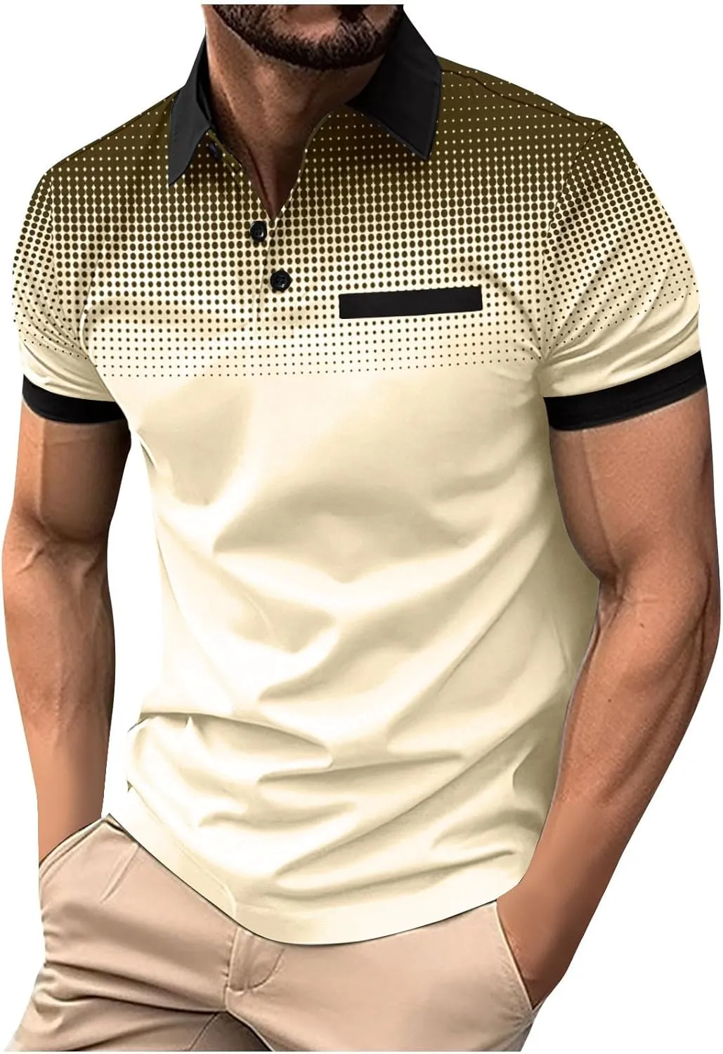 Summer Short Sleeve T Shirts for Men 2025 Business Casual Tops Polka Dot Gradient Lapel Button Sports Tees