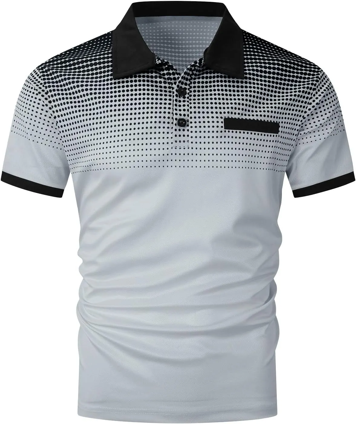 Summer Short Sleeve T Shirts for Men 2025 Business Casual Tops Polka Dot Gradient Lapel Button Sports Tees