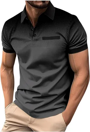 Summer Short Sleeve T Shirts for Men 2025 Business Casual Tops Polka Dot Gradient Lapel Button Sports Tees