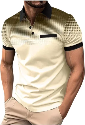 Summer Short Sleeve T Shirts for Men 2025 Business Casual Tops Polka Dot Gradient Lapel Button Sports Tees