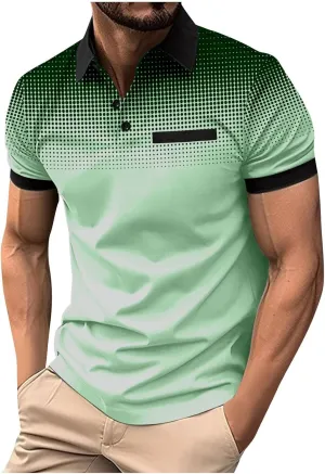 Summer Short Sleeve T Shirts for Men 2025 Business Casual Tops Polka Dot Gradient Lapel Button Sports Tees