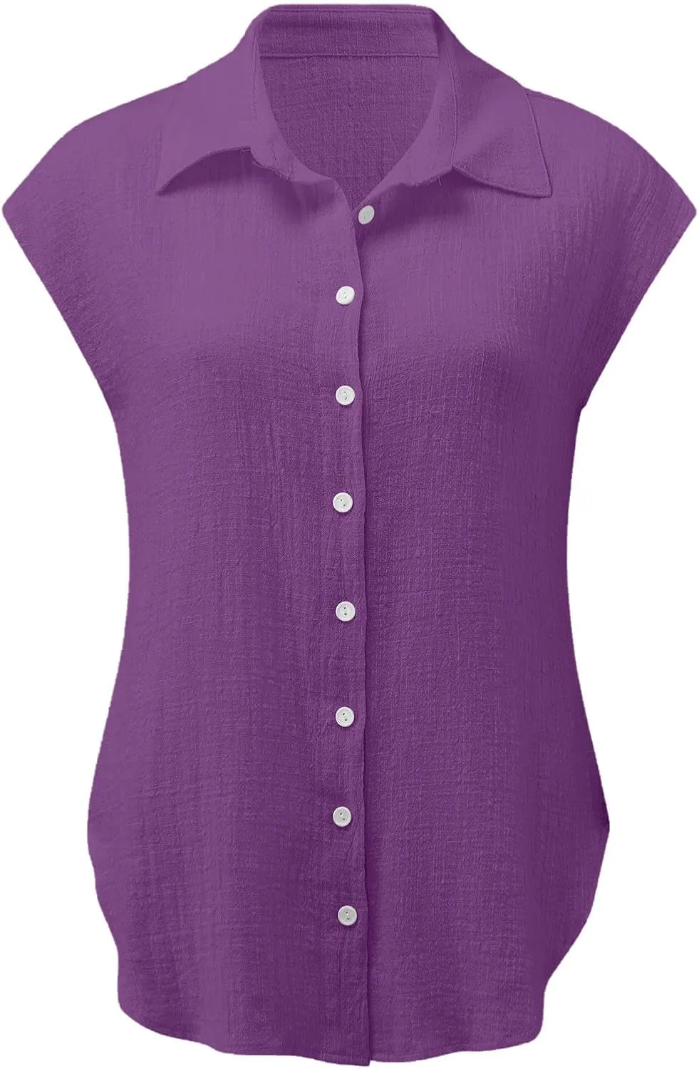 Summer Sleeveless Cotton Linen Shirts for Women V Neck Button Down Blouses Casual Tank Tops Plus Size, Small