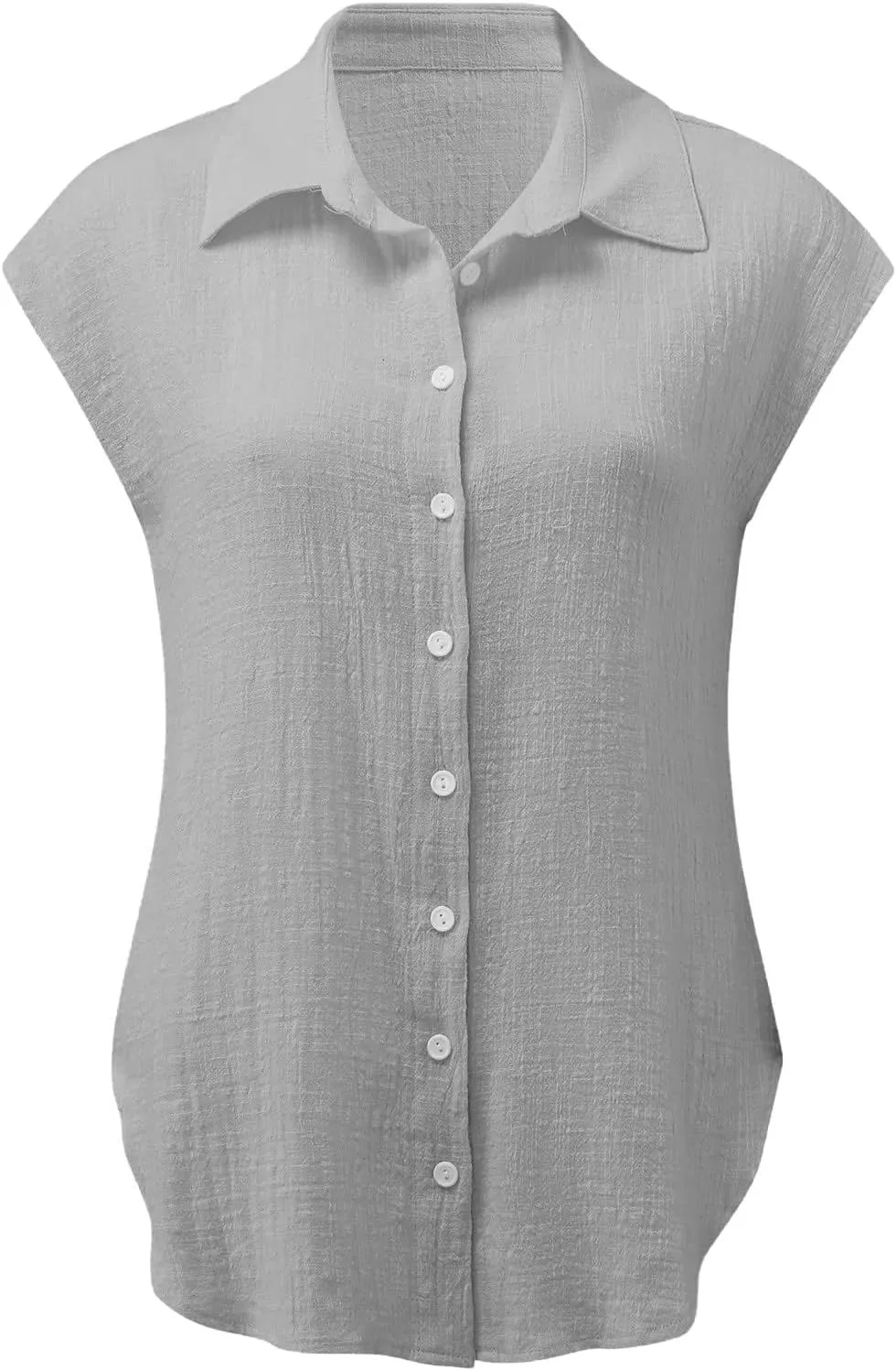 Summer Sleeveless Cotton Linen Shirts for Women V Neck Button Down Blouses Casual Tank Tops Plus Size, Small