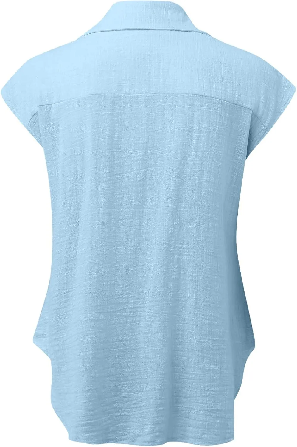 Summer Sleeveless Cotton Linen Shirts for Women V Neck Button Down Blouses Casual Tank Tops Plus Size, Small