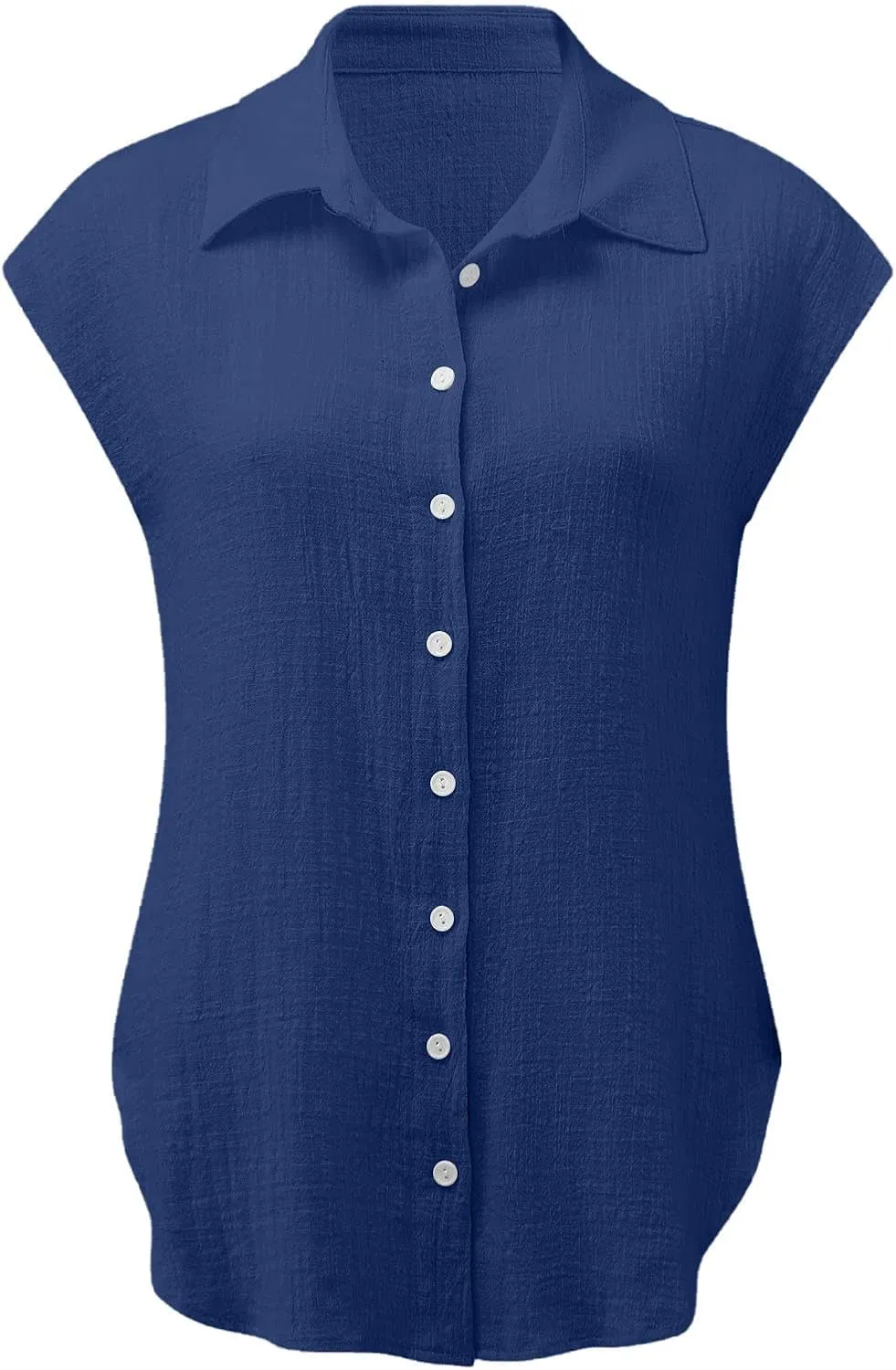 Summer Sleeveless Cotton Linen Shirts for Women V Neck Button Down Blouses Casual Tank Tops Plus Size, Small