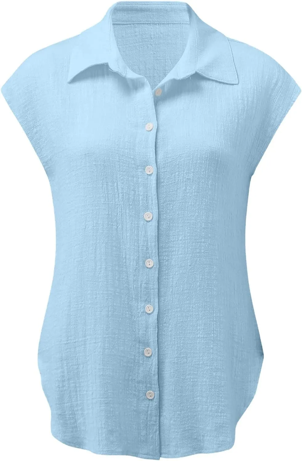 Summer Sleeveless Cotton Linen Shirts for Women V Neck Button Down Blouses Casual Tank Tops Plus Size, Small
