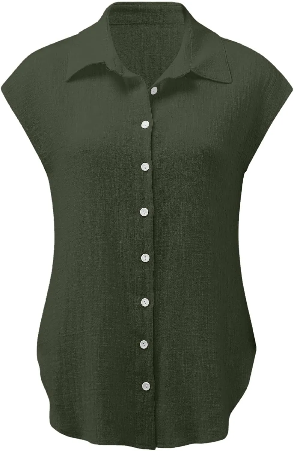 Summer Sleeveless Cotton Linen Shirts for Women V Neck Button Down Blouses Casual Tank Tops Plus Size, Small