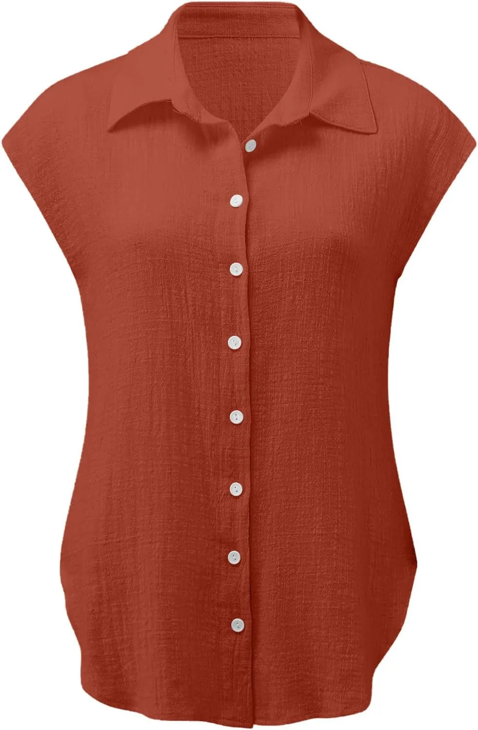 Summer Sleeveless Cotton Linen Shirts for Women V Neck Button Down Blouses Casual Tank Tops Plus Size, Small