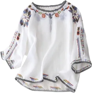 Summer Tops for Women 2025 Casual Linen Shirts Oversized Tshirts Vintage Graphic Tees 3/4 Length Sleeve