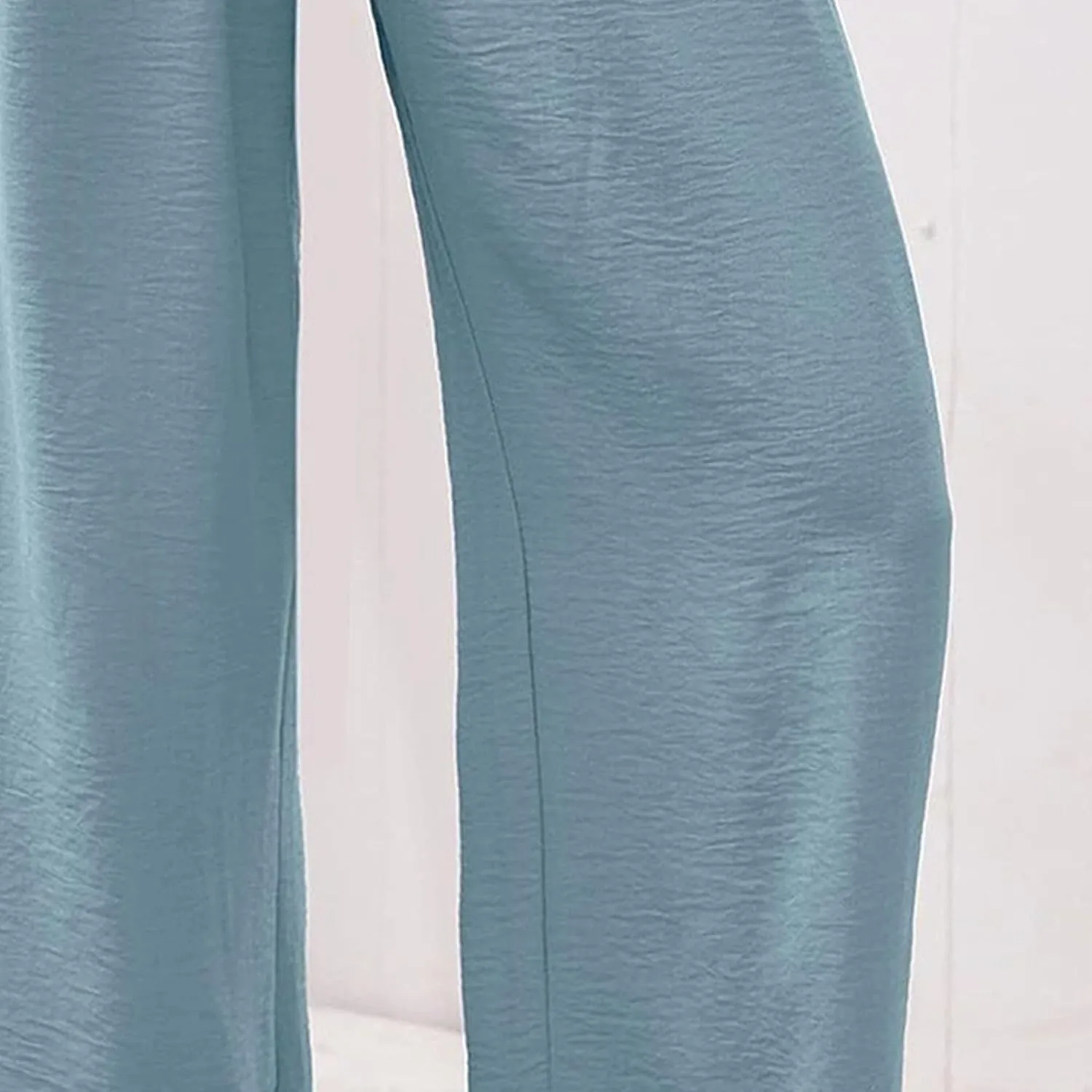 Summer Women's High Waist Slim Straight Wide Leg Pants Solid Color Pocket Belt Casual Pants Loose Trousers