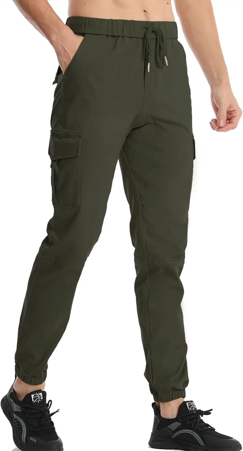 Surenow Mens Casual Cargo Pants Stretch Joggers Sweatpants Elastic Waist Drawstring Pants for Men Tapered Pants with Pockets