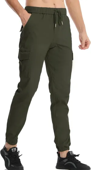 Surenow Mens Casual Cargo Pants Stretch Joggers Sweatpants Elastic Waist Drawstring Pants for Men Tapered Pants with Pockets