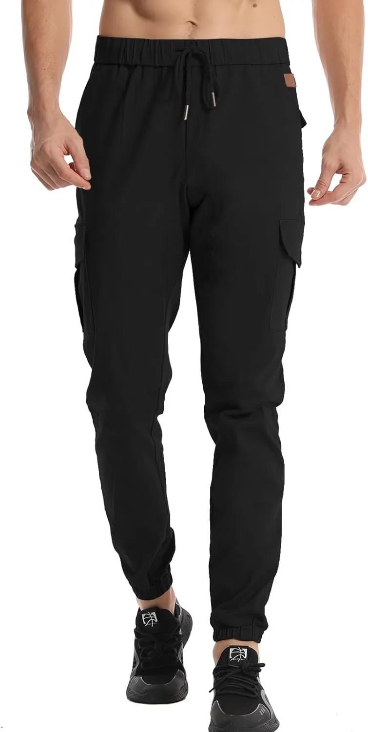 Surenow Mens Casual Cargo Pants Stretch Joggers Sweatpants Elastic Waist Drawstring Pants for Men Tapered Pants with Pockets