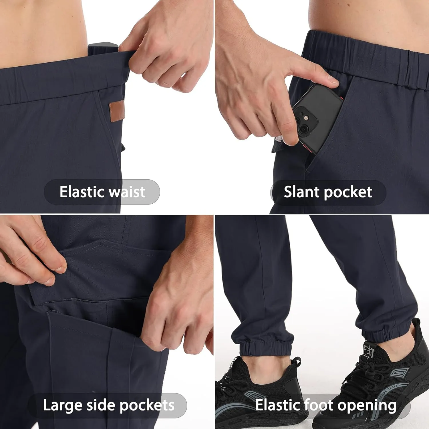Surenow Mens Casual Cargo Pants Stretch Joggers Sweatpants Elastic Waist Drawstring Pants for Men Tapered Pants with Pockets