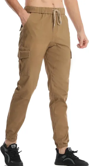 Surenow Mens Casual Cargo Pants Stretch Joggers Sweatpants Elastic Waist Drawstring Pants for Men Tapered Pants with Pockets