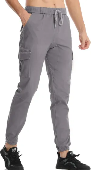 Surenow Mens Casual Cargo Pants Stretch Joggers Sweatpants Elastic Waist Drawstring Pants for Men Tapered Pants with Pockets