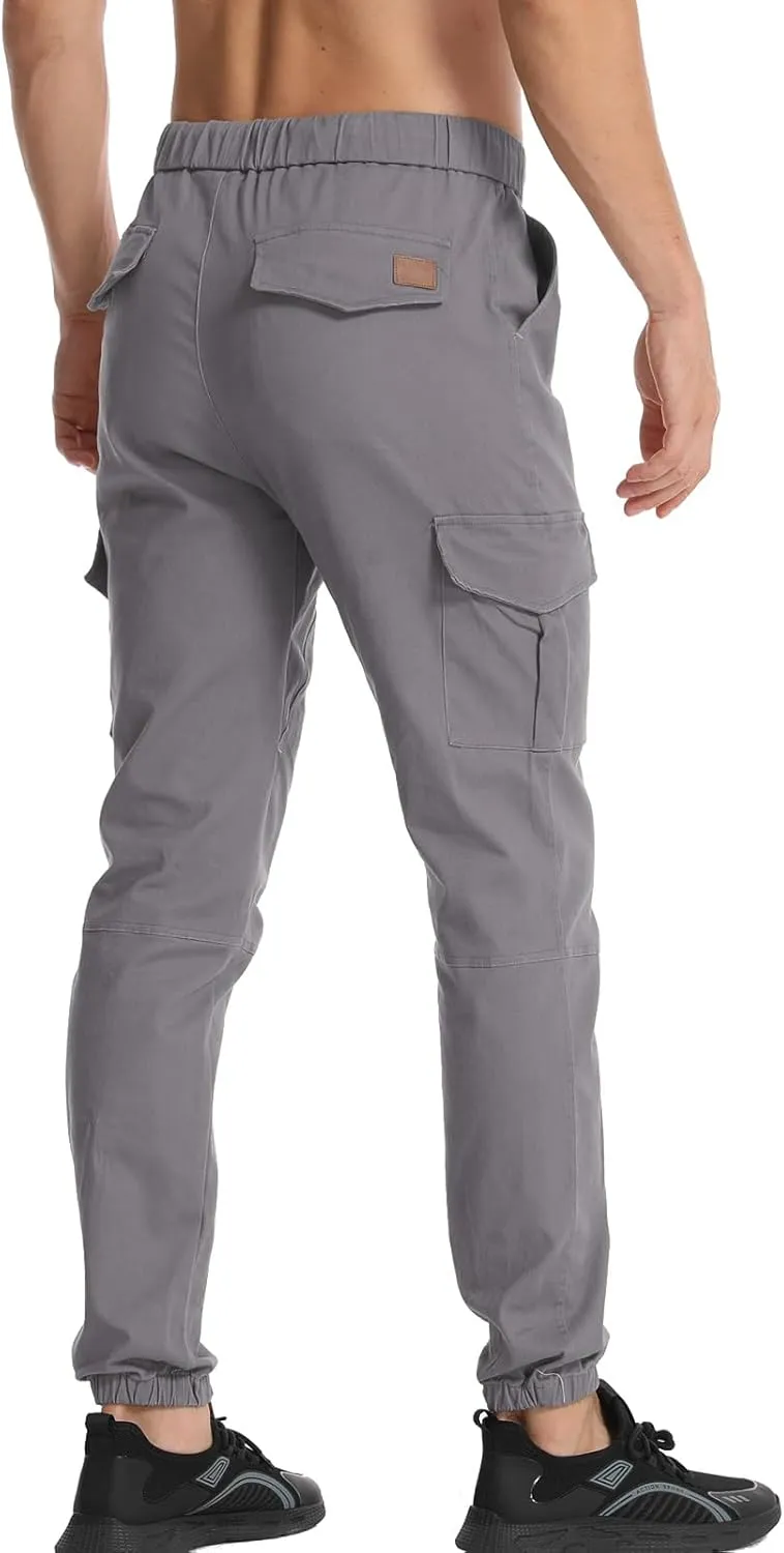 Surenow Mens Casual Cargo Pants Stretch Joggers Sweatpants Elastic Waist Drawstring Pants for Men Tapered Pants with Pockets