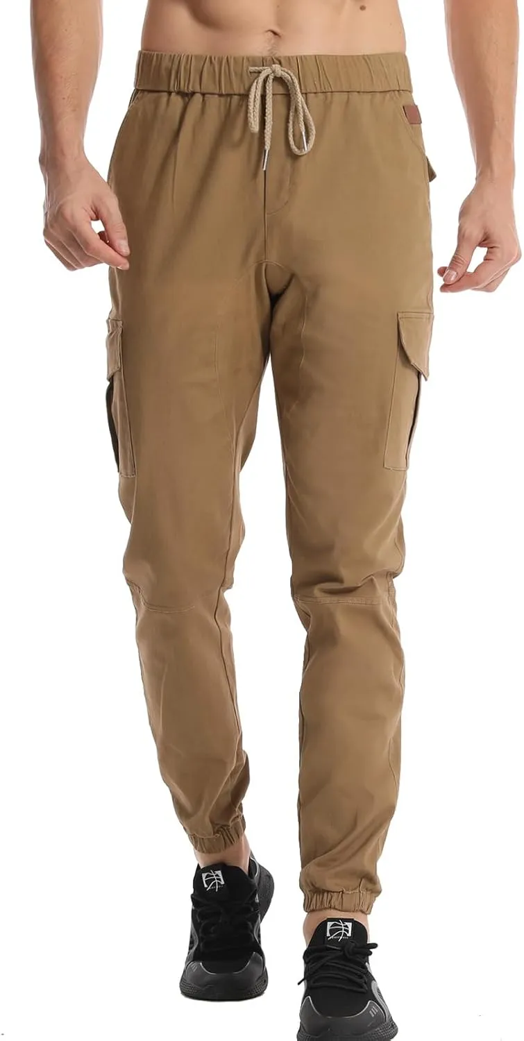 Surenow Mens Casual Cargo Pants Stretch Joggers Sweatpants Elastic Waist Drawstring Pants for Men Tapered Pants with Pockets