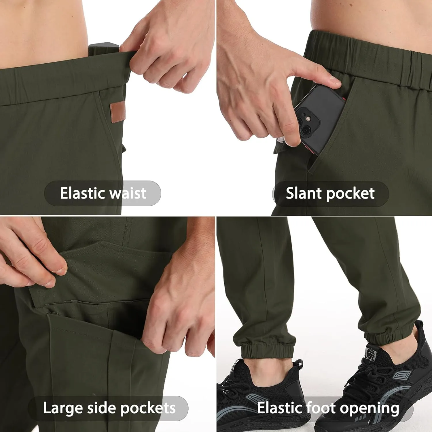 Surenow Mens Casual Cargo Pants Stretch Joggers Sweatpants Elastic Waist Drawstring Pants for Men Tapered Pants with Pockets