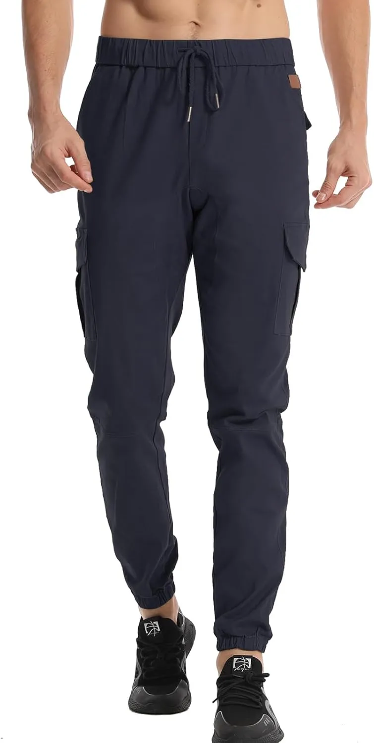 Surenow Mens Casual Cargo Pants Stretch Joggers Sweatpants Elastic Waist Drawstring Pants for Men Tapered Pants with Pockets