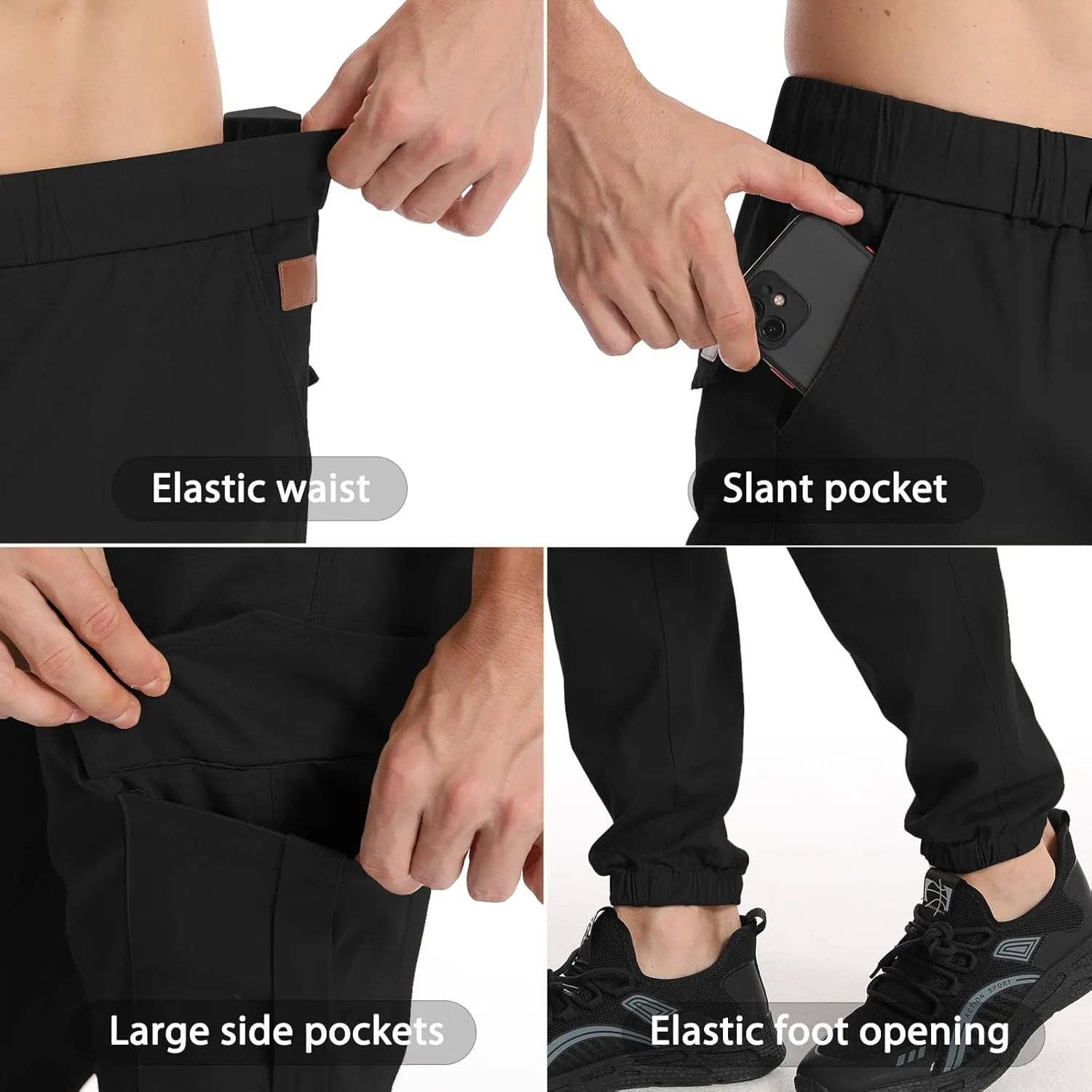 Surenow Mens Casual Cargo Pants Stretch Joggers Sweatpants Elastic Waist Drawstring Pants for Men Tapered Pants with Pockets