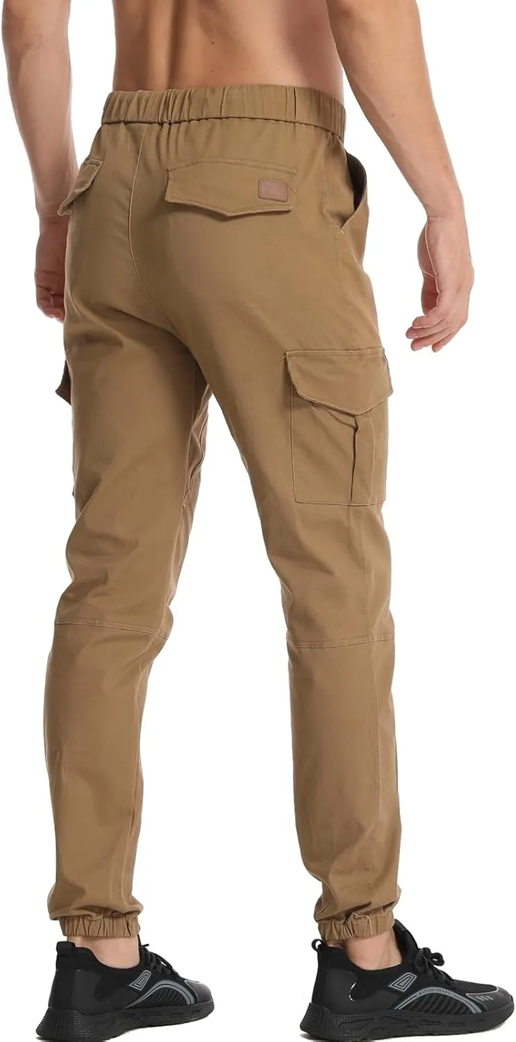 Surenow Mens Casual Cargo Pants Stretch Joggers Sweatpants Elastic Waist Drawstring Pants for Men Tapered Pants with Pockets