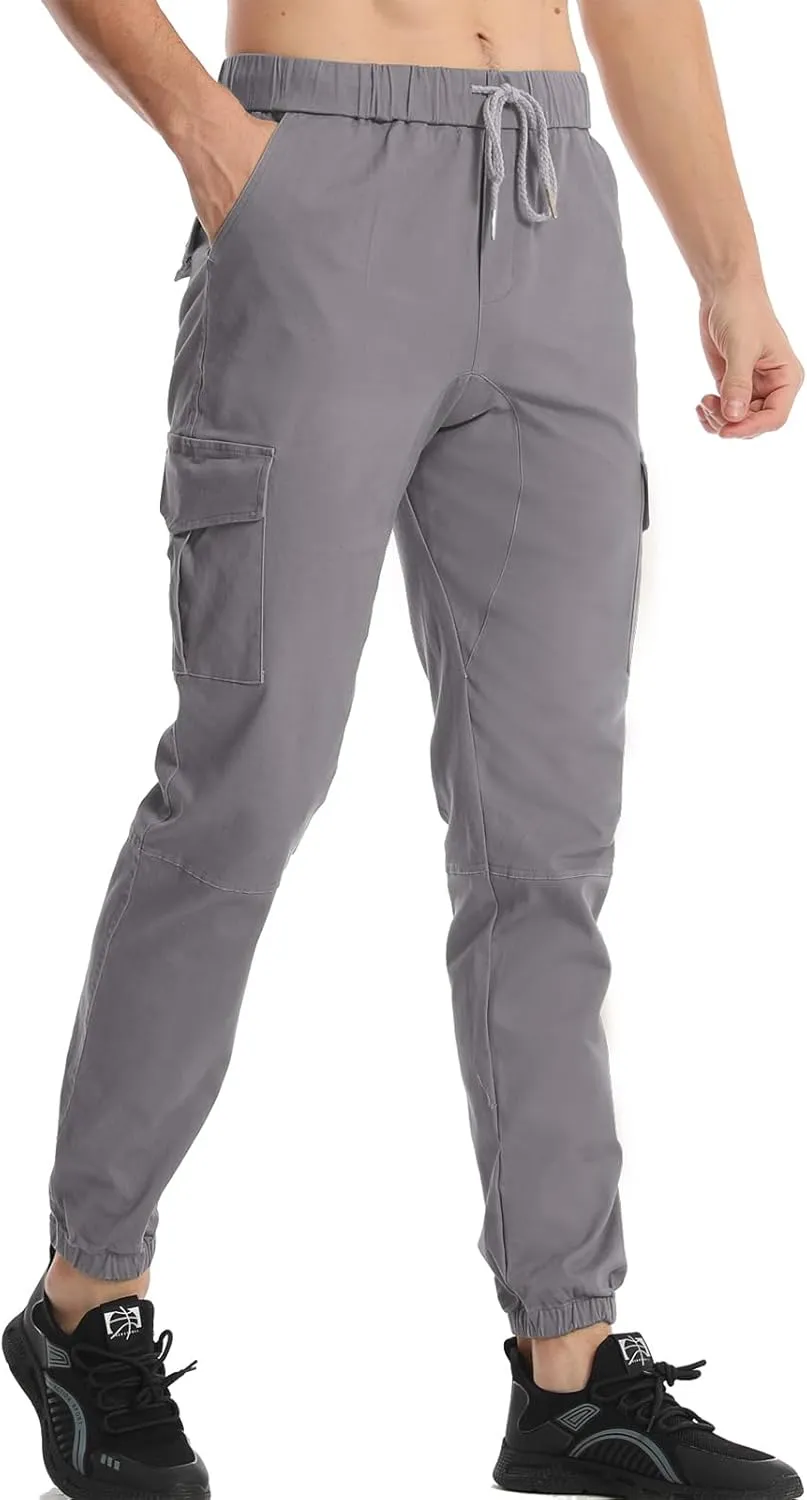 Surenow Mens Casual Cargo Pants Stretch Joggers Sweatpants Elastic Waist Drawstring Pants for Men Tapered Pants with Pockets