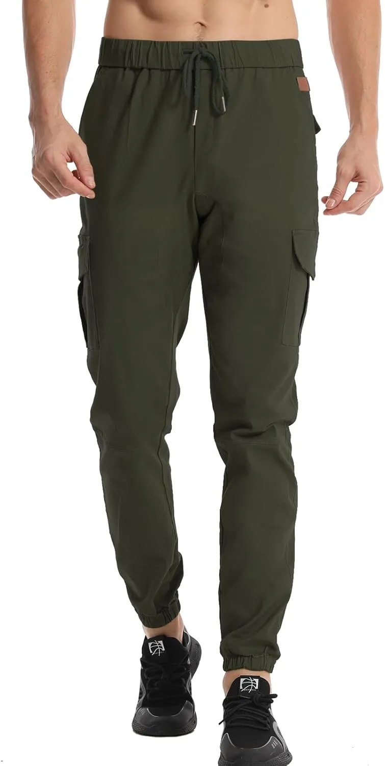 Surenow Mens Casual Cargo Pants Stretch Joggers Sweatpants Elastic Waist Drawstring Pants for Men Tapered Pants with Pockets