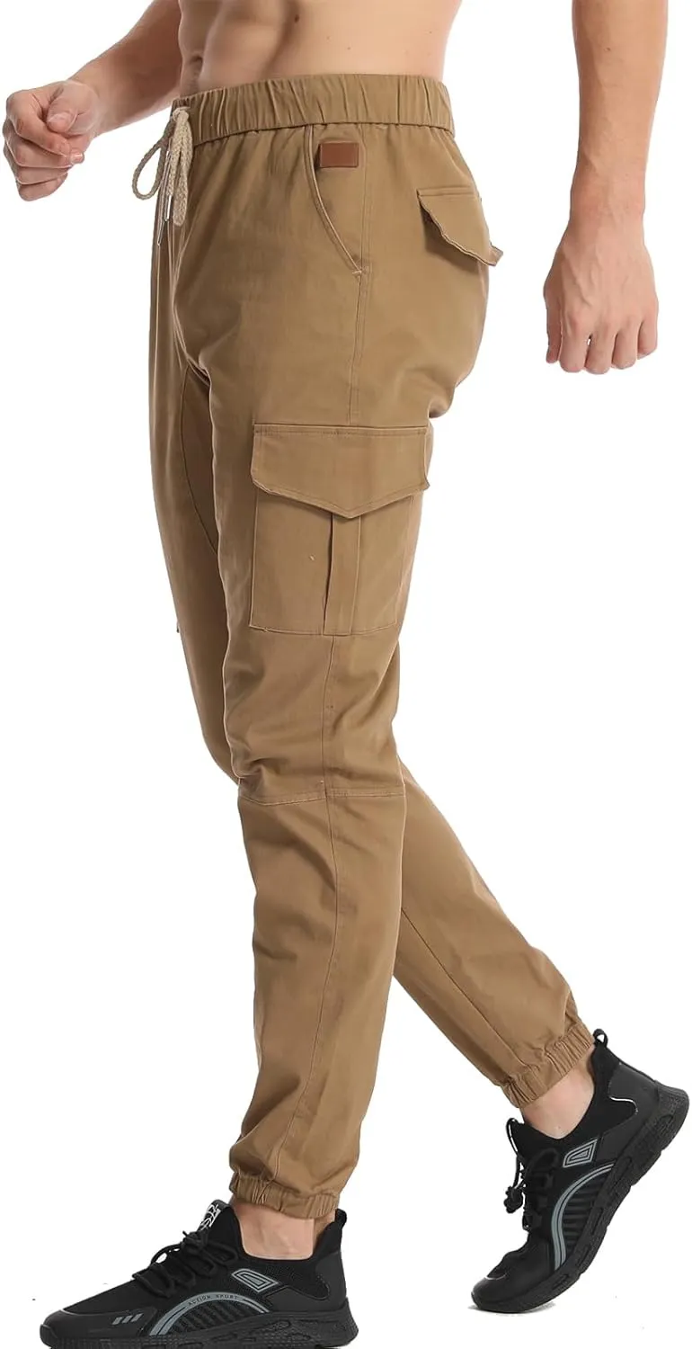 Surenow Mens Casual Cargo Pants Stretch Joggers Sweatpants Elastic Waist Drawstring Pants for Men Tapered Pants with Pockets