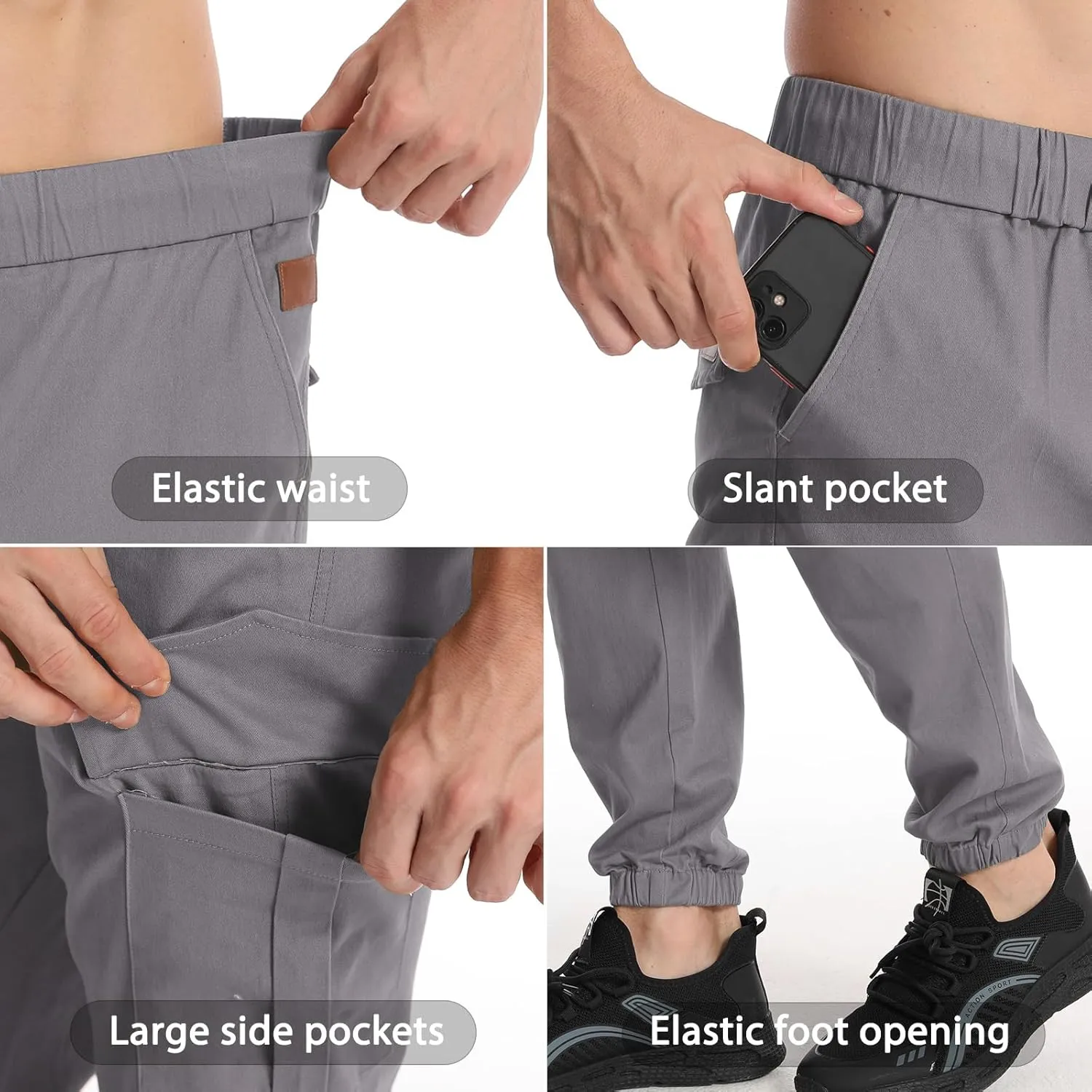 Surenow Mens Casual Cargo Pants Stretch Joggers Sweatpants Elastic Waist Drawstring Pants for Men Tapered Pants with Pockets