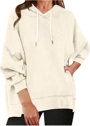 Sweatshirt for Women 2024 Oversized Solid Drawstring Hoodies Wide Hem Casual Loose Fit Crop Sweatshirt with Pockets