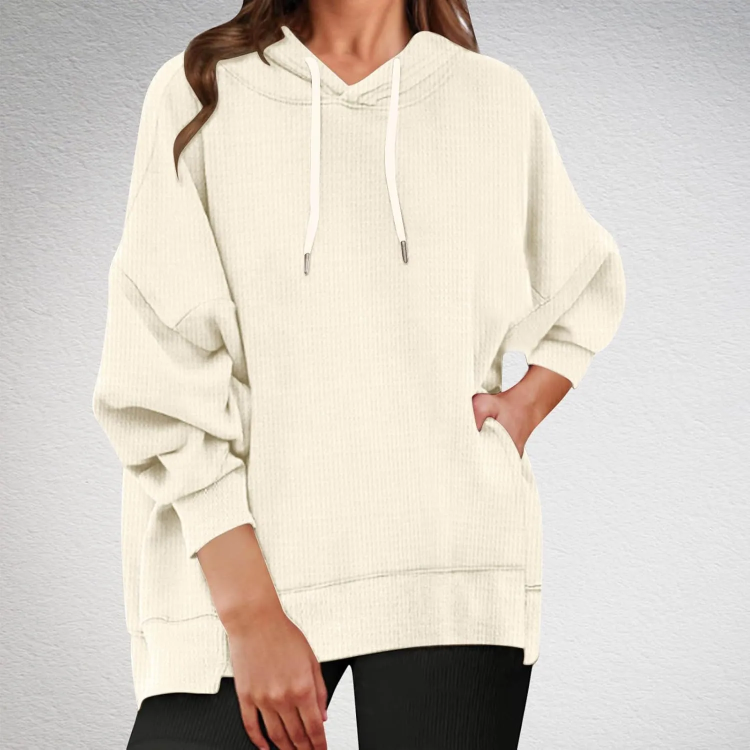 Sweatshirt for Women 2024 Oversized Solid Drawstring Hoodies Wide Hem Casual Loose Fit Crop Sweatshirt with Pockets